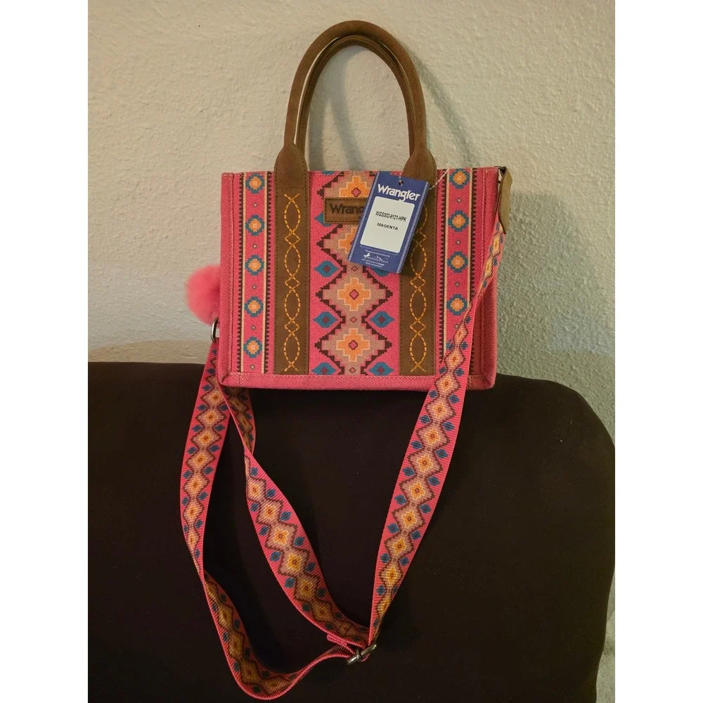 Wrangler Magenta Pink Southwestern Canvas Tote Crossbody Bag WGS302-9121-HPK